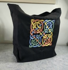 Tote Market Book Bag Embroidered Celtic Knot Multi Colors Black Canvas Handmade