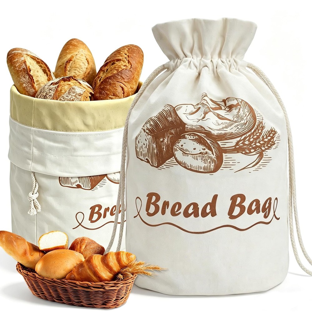 Large Cotton Beeswax Bread Bags, 13.4″ x 17″, Rustic Artisan Sketch