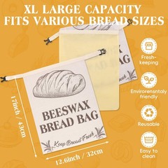 UGODAR Natural Beeswax Bread Bags XL Large, 2 Pack