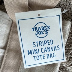 Trader Joe’s Striped Mini Canvas Tote Bag Beige/White 13x6x6 in