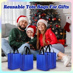 80 Pieces Gift Bags Set Reusable Glossy Grocery Tote With Handle Blue 10x8x4.7