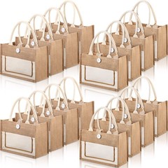 16 Pcs Jute Burlap Totes Jute Tote Bags Reusable Burlap Beach Bags with Handl…