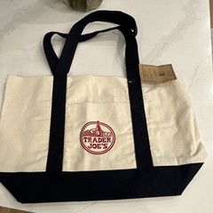 Trader Joe’s Large Reusable Shopping Tote Bag Beige/Black/Red Logo 13x7x11.5
