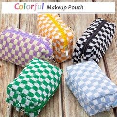 PAZIMIIK Checkered Makeup Bag for Purse Portable Zipper Make Up Pouch Green