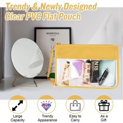 iZuzta PVC Flat Makeup Bag w/ Wristlet, Zipper, Travel Toiletry Bag, Yellow