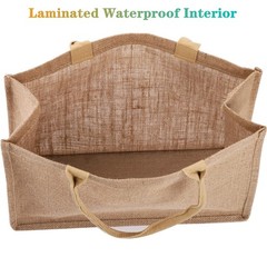 6 Pack Large Jute Burlap Tote Bag, Jute Beach Bag with Laminated Interior, Bu…