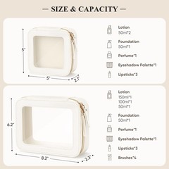 MSTONAL Clear Makeup Bag, Travel Toiletry Bag Cosmetic Medium, Ivory White