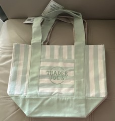 Trader Joe’s Tote Bag Green/White Striped Zipper Closure 13x6x10 in