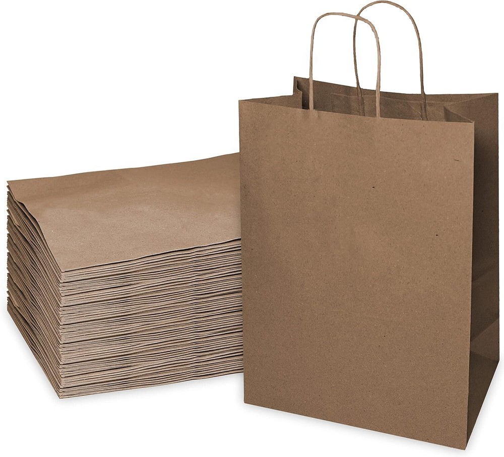 18 x 7 x 19 in. Large Brown Kraft Paper Shopping Bags with Handles 50pcs