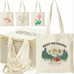 48 Pcs Canvas Tote Bags Bulk 13 x 15 Inch Plain Polyester Cotton Tote Bags with