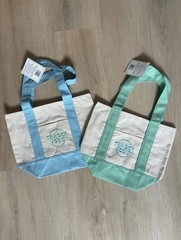 Trader Joe’s mini Canvas Tote Bags Green and blue Set of 2