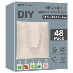 48 Pack Canvas Tote, Reusable Blank Canvas for Shopping,Grocery Bags,DIY Gift…