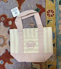 Trader Joe’s Reusable Canvas Tote Bag Pink/White Stripe 16×10.5×5 10L