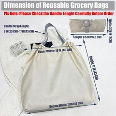 2PC Foldable Reusable Shopping Bag 210D Nylon Waterproof Grocery Tote Drawstring