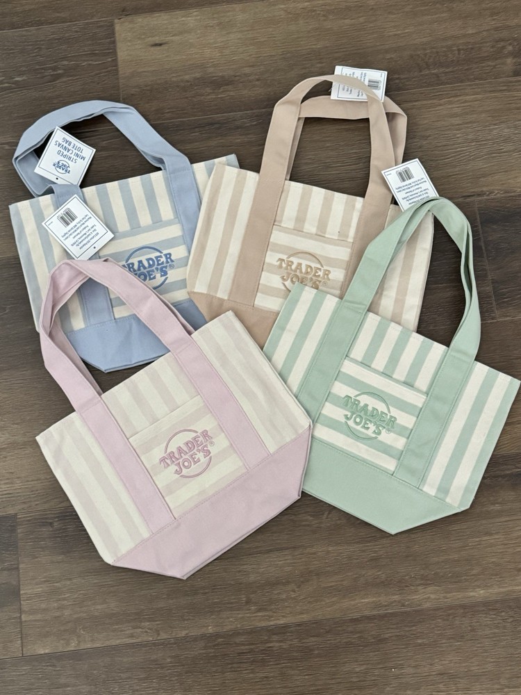Trader Joe’s Mini Pastel Stripe Canvas Tote Bag Limited Edition Set Of 4 In Hand