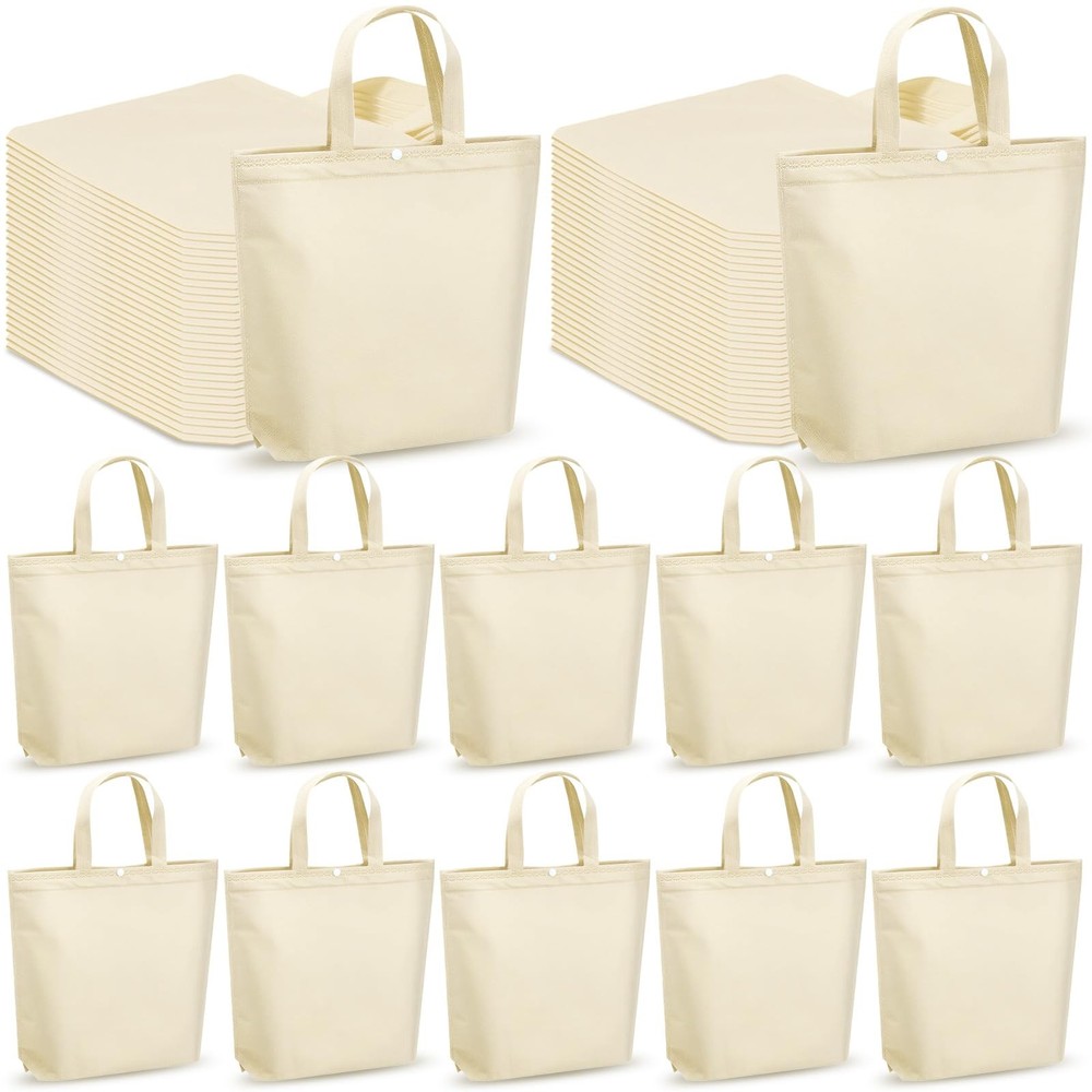 100 PCS Reusable Grocery Bags, Bulk Non Woven, Portable Foldable Tote, Button