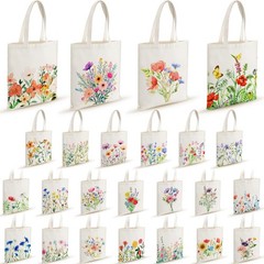 24 Pcs Wildflower Canvas Tote Bags Bulk Book Lovers Tote Bag Book Club Gift T…