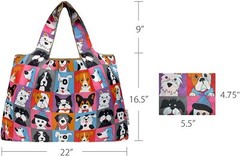 Large Foldable Tote Nylon Reusable Grocery Bags | Theme: Cute Dogs