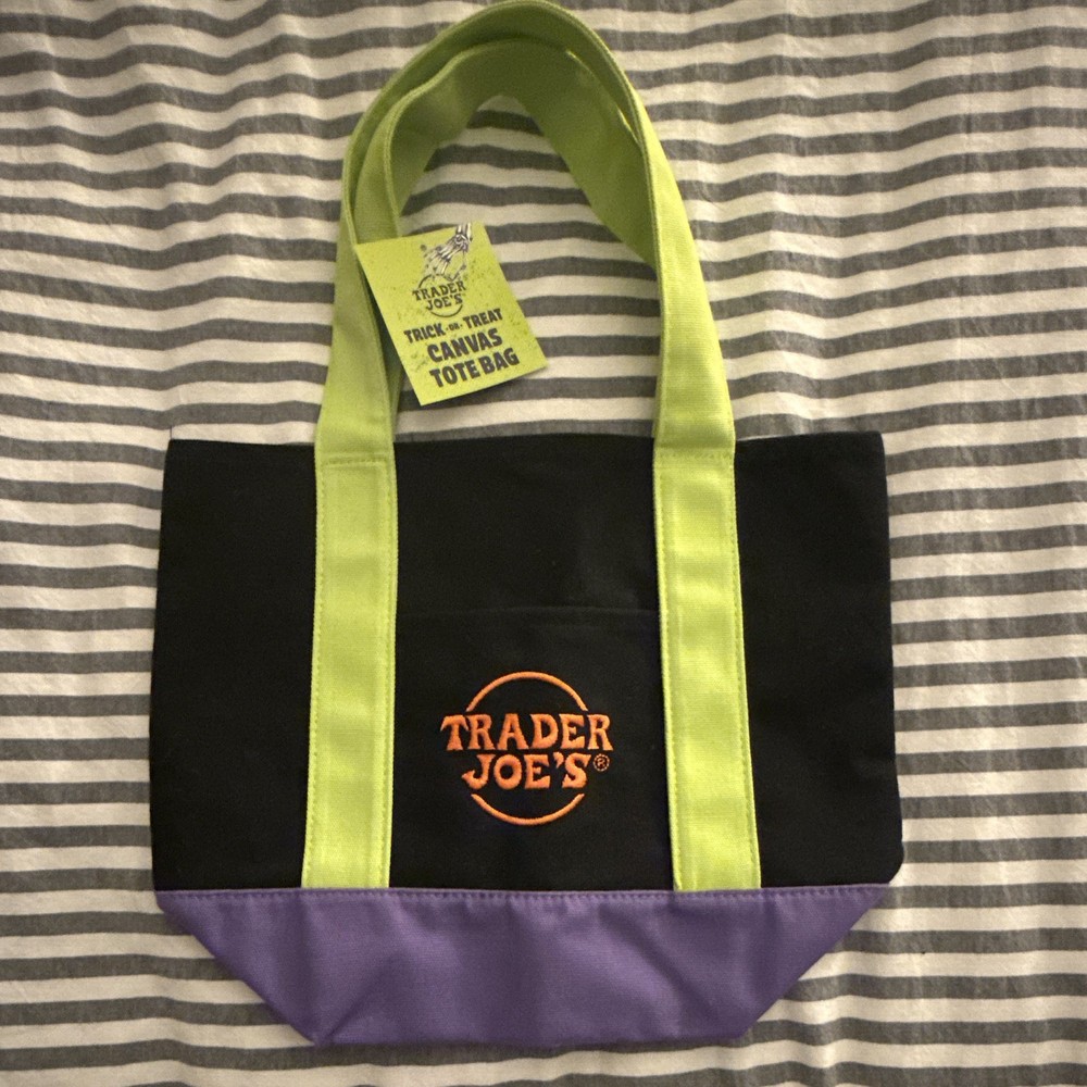 Trader Joe’s Trick-or-Treat Small Canvas Tote Bag Colorblock 10x13x10.5