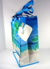NAUTICAL PALM TREES IN PARADISE RECYCLED MATERIAL BEACH BAG & WATER BOTTLE