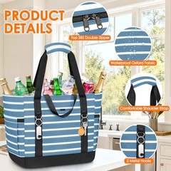Cooler Bag Insulated, Soft Side Cooler, Reusable Grocery Gray Blue and White