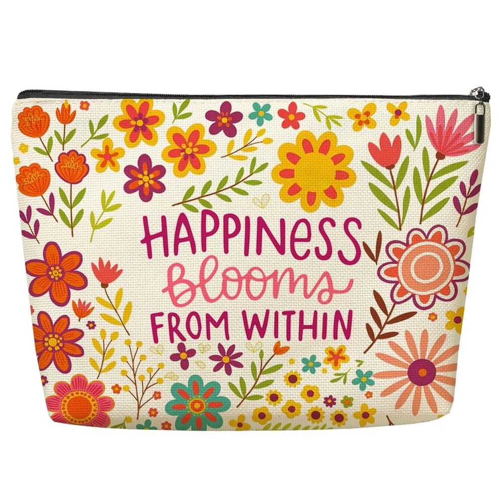 Positive Boho Floral Quote Makeup Bag Inspirational Gifts for Happiness 1206