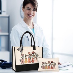 Nurse Tote Bag Set – Beige, Medium (15″ x 4″ x 12″) for Nurses, Thoughtful & …