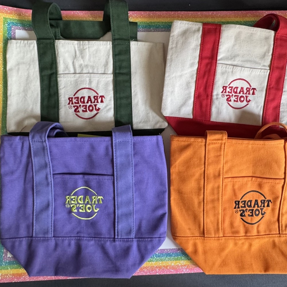 Trader Joe’s Mini Canvas Reusable Tote bags, SET of all 8, Basic and Pastel, NWT