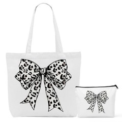 Preppy Coquette Pink Leopard Print Bows Canvas Tote Bag Cosmetic LeopardBow02