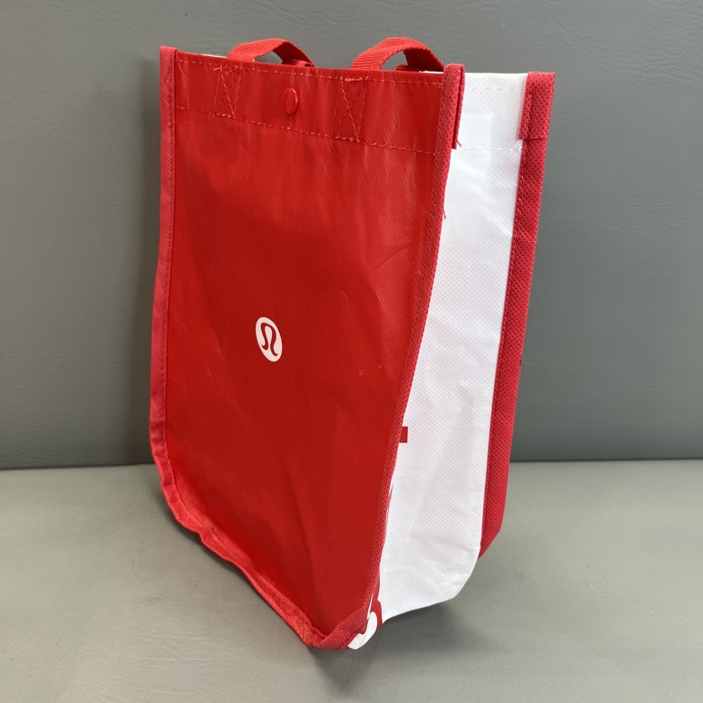 Lululemon Small Reusable Shopping Bag Red White Logo Button Closure