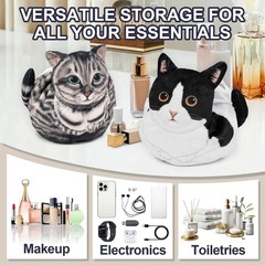 GKIOYRO Drawstring Makeup Bag, Cute Cat Travel Bag Gifts for Gray