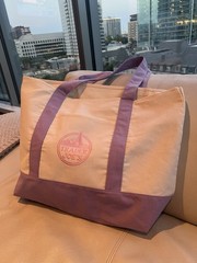 Trader Joe’s Canvas Reusable Shopping Bag Colorblock Beige Purple