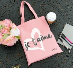 Lily Kate Pink Canvas Foldable Tote ‘je t’aime’ Heart Design
