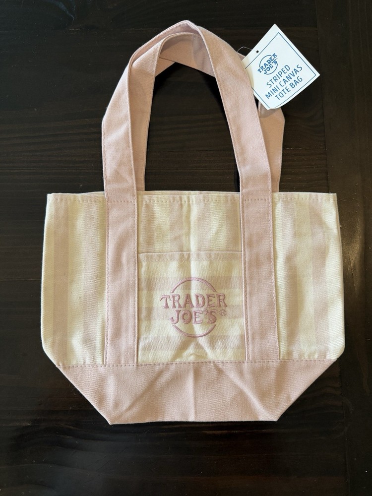 Trader Joe’s Mini Striped Canvas Tote Bag Pink/Beige 13x6x10