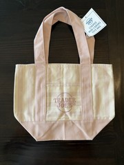Trader Joe’s Mini Striped Canvas Tote Bag Pink/Beige 13x6x10