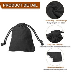 HARFINGTON 12pcs Cotton Storage Bags 3.2″ x 3.9″ Canvas x 3.9″, Black