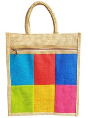 Jute Bag Multipurpose, Reusable with Zipper 10 x 11 x 5 In Multicolor