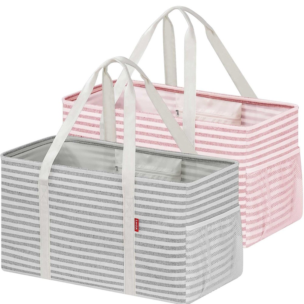 Standing Extra Large Utility Tote Bag 2 Pack, Reusable Grocery Bags with Meta…