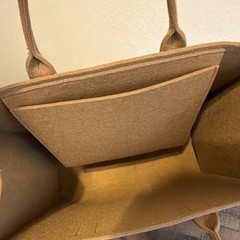 Brown Felt Large Reusable Shopping Bag with Handles, Inner Pocket, 17x15x6 in