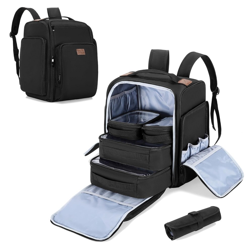 BAFASO Makeup Backpack with 4 Removable Pouches & 1 Brush Bag, Travel Makeup…