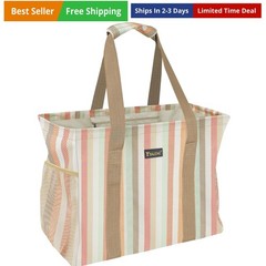 Extra Large Utility Tote Bag with Reinforced Wire Frame, Reusable Grocery Bag…