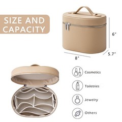 Lestikave Makeup Bag Vanity Case with Divider and Handle, Aesthetic 04Khaki