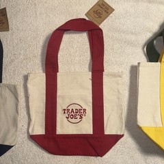 Trader Joe’s Canvas Mini Tote Bag Set of 4 + RARE ORANGE CREW Mini Tote Bag NEW