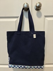 Bath & Body Works Navy Blue Canvas Checked Foldable Large Reusable Shopping Bag