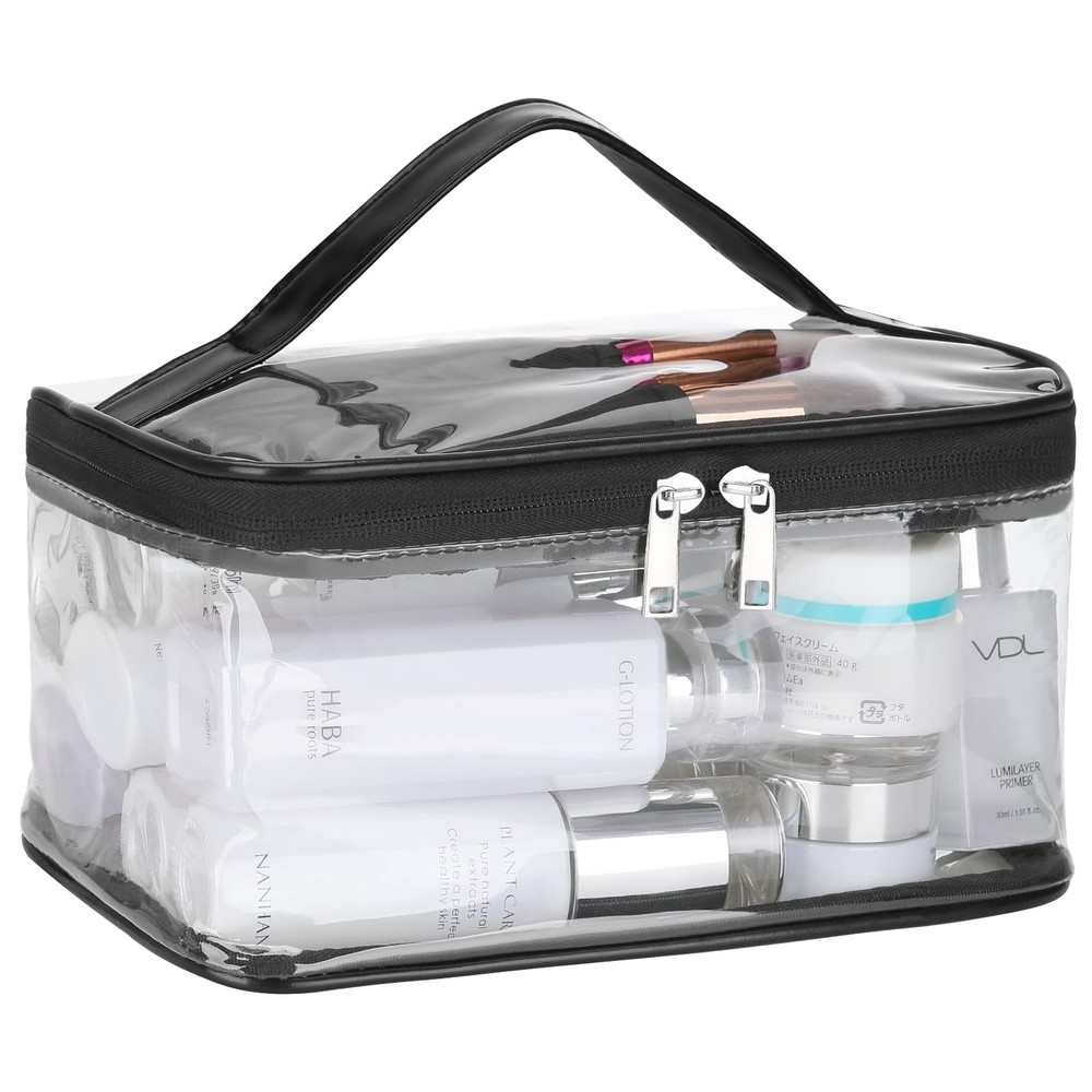 HAOGUAGUA Clear Makeup Cosmetic Bag with Brush Compartment, Portable BLACK