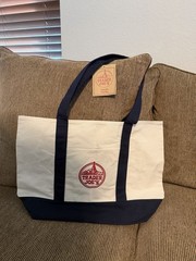 Trader Joe’s Canvas Reusable Shopping Bag Foldable Beige Navy Blue