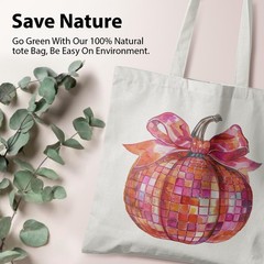 Disco Pumpkin Canvas Tote Bag,Fall Autumn Canvas Bag,Bow Pumpkin Canvas Tote …