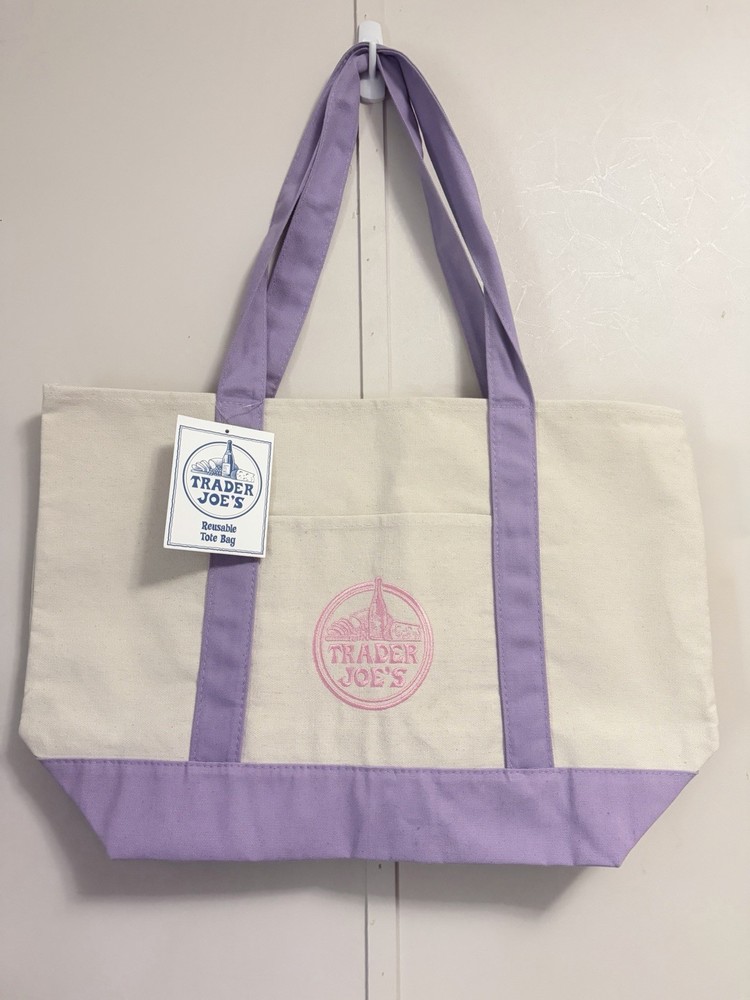 Trader Joe’s Lavender Purple Large Canvas Tote Bag Spring 2026 NWT