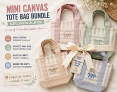 ✨Trader Joe’s Mini Reusable Cotton Canvas Striped Multicolor Tote Bags 4-Pack✨