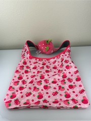 Tee Turtle Strawberry Cat Reusable Tote Shopping Bag with Plush Shoulder Toy